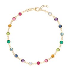 Rainbow Newport Bracelet in 14k Gold Elegant Rainbow Round Bracelets, Elegant Rainbow Faceted Jewelry, Elegant Multicolor Birthstone Bracelets, Elegant Multicolor Birthstone Bracelet, Supporting Lgbtq, Pink Awareness, Rainbow Jewelry, Rainbow Bracelet, Birthstone Bracelet