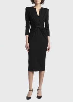 Giorgio Armani Draped Milano Stitch Midi Dress - Bergdorf Goodman Giorgio Armani Dress, Money Clothing, Unstructured Jacket, Armani Dress, Armani Collection, Designer Evening Gowns, Work Dresses, Pleated Midi Dress, Cat Walk