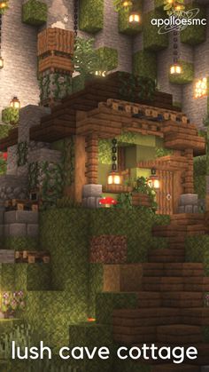 an image of a lush cave cottage in minecraft