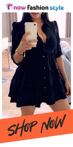 #knowfashionstyle #TurndownCollar #Dress Collar Shirt Dress, Collared Shirt Dress, Turndown Collar, Collar Shirt, Wholesale Fashion, Style Ideas, Fashion Casual, Dresses Online, Black Fashion