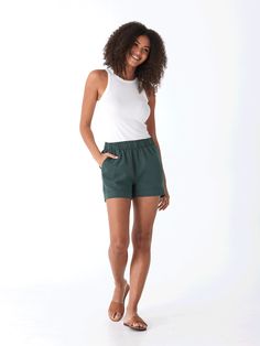 Experience unmatched comfort and style with the Angelina Breezy Linen Short 3"! Its easy pull on elastic waist and stretchy, breathable fabric make it perfect for all-day wear. With convenient pockets and a comfortable 3" inseam, you'll be ready for any summer adventure. Linen Gauze, Linen Short, Be Ready, Summer Adventures, Linen Women, Breathable Fabric, Elastic Waist, Sleeve Length, Elastic