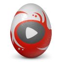 an easter egg with a red and white design on it's side, sitting in front of a white background