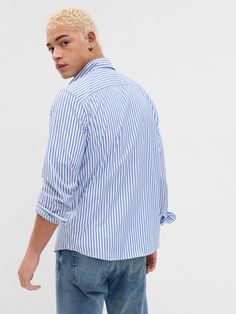 All-Day Poplin Shirt in Standard Fit | Gap Casual Poplin Dress Shirt For Work, Gap Collared Shirt For Work, Cotton Collared Shirt With Wrinkle Resistance, Cotton Collared Shirt Wrinkle-resistant, Cotton Wrinkle-resistant Collared Shirt, Wrinkle-resistant Cotton Collared Shirt, Casual Wrinkle-resistant Work Shirt, Relaxed Fit Wrinkle-resistant Work Shirt, Wrinkle-resistant Relaxed Fit Work Shirt