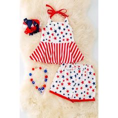 Show Off Your Patriotic Spirit With This Star Printed/Patriotic Halter Top & Shorts. The Star-Printed, Multi-Colored 2-Piece Set Is Perfect For Girls Who Want To Display Their Love For Their Country. 2-Piece Halter Top And Shorts Set Star-Printed Design Multi-Colored Print Ideal For Patriotic Occasions Designed For Girls Condition: New With Tags . Red Summer Holiday Sets, Red Shorts For Summer Playtime, Halter Top And Shorts, Shark Tee, Vintage Baby Girl, Toddler Easter, Layette Set, Girls Valentines, Valentine's Day Outfit