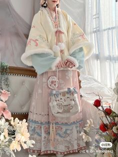 Chinese Outfits Traditional, Hanfu Aesthetic, Pink Princess Dresses, Winter Coat Dress, Skirt Winter, Velvet Coat, Winter Skirt