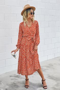 Size: True to size Pattern: Printed Feature: Long puff sleeve, belted, swing dress Neckline: V neck Sheer: No Stretch: No stretch Measurements: S: length 52 in, bust 38 in, waist 27 in, sleeve 24 inM: length 53 in, bust 39 in, waist 28 in, sleeve 25 inL: length 54 in, bust 42 in, waist 31 in, sleeve 26 inXL: length 55 Fitted V-neck Midi Dress With Belt, Fall V-neck Belted Maxi Dress, Casual A-line Belted Dress For Spring, Spring A-line Dress With Belt, Fall A-line Belted Maxi Dress, Fall Belted V-neck Maxi Dress, Belted V-neck Maxi Dress For Fall, Flowy Long Sleeve Belted Dresses, Spring Long Sleeve Midi Dress With Belt