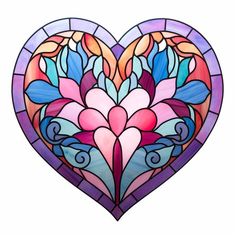 a heart shaped stained glass window with leaves and swirls in the shape of a flower