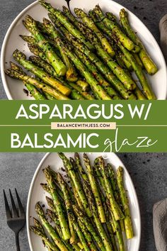 asparagus with balsamic glaze on a white plate