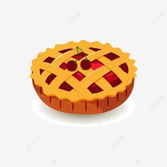 a pie with cherries on top is shown in the image, illustration, cartoon png and psd