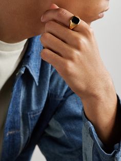 David Yurman's signet ring is set with onyx bordered by smooth 18-karat gold. Clean-lined and minimalist, it's easy to incorporate into your daily stack. Bamford Watch, Ralph Lauren Blazer, Onyx Signet Ring, David Yurman Ring, Diamond Signet Ring, Workout Essentials, Silver Signet Ring, Luxury Sneakers, Gold Signet Ring