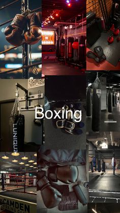 the collage shows boxing gloves and other things