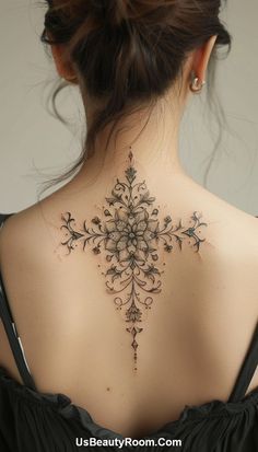 This beautiful floral mandala tattoo graces the back of the neck with intricate details and symmetrical elegance. The design, combining flowers and geometric patterns, symbolizes balance, harmony, and spiritual growth, making it a meaningful and visually striking choice. Small Neck Tattoo Ideas, Small Neck Tattoo, Cross Tattoo Neck, Neck Tattoo Ideas, Butterfly Neck Tattoo, Shoulder Sleeve Tattoos, Small Neck Tattoos, Wrist Tattoo Designs, Wrist Tattoo Ideas