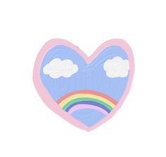 a heart with clouds and rainbows painted on it