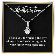 a mother in law necklace with a poem on it