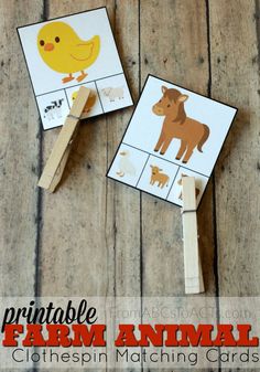 printable farm animal clothespin matching cards for toddlers to use on the farm