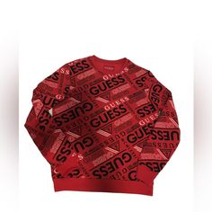 All Over Guess Logo Crewneck. Color: Red * Brand New Without Tags Red Logo Print Sweatshirt For Fall, Red Trendy Sweater With Graphic Print, Trendy Red Sweater With Graphic Print, Fall Red Sweatshirt With Logo Print, Trendy Red Crew Neck Sweatshirt, Red Letter Print Sweater For Fall, Casual Red Sweater With Graphic Print, Trendy Red Sweatshirt For Spring, Trendy Red Cotton Sweater