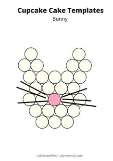 the cupcake cake templates bunny is shown in black and white with pink dots