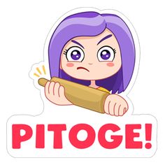 a girl with purple hair holding a baseball bat and pointing at the word,'pitchgoe '