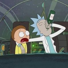 rick and mort pointing at each other