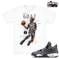 "Air Jordan 4 shirts to match the Retro Jordan 4 Cool Grey 2019 sneaker release. \"Goat Blue Print\" - Shirt Design by Shirts4Sneakers. * Please note that the sneaker DOES NOT come with the t-shirt. [The sneaker is only intended to show the sneaker match] * Please allow 4-5 business days for handling time. * 6.0oz - 100% Pre Shrunk Cotton - Gildan Tee * All shirts are made to order with high-quality direct to garment print. * For sizing please refer to our sizing chart. POSITIVE Feedback is impo Jordan 4 Cool Grey, Retro 11 Concord, Goat Shirt, Retro Jordans 11, Goat Shirts, Retro 11, Retro 4, Fresh Prince, White Tee Shirts