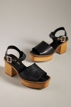 Leather upper Microsuede insole Wood heel Rubber sole Buckle styling Imported | Groove Platform Sandals by Kelsi Dagger Brooklyn in Black, Women's, Size: 8.5, Leather/Rubber/Suede at Anthropologie Summer Suede Heels With Buckle Closure, Summer Suede Buckled Heels, Suede Block Heel Sandals With Buckle Closure, Suede Sandals With Buckle Closure And Block Heel, Platform Sandals With Medium Width And Open Heel, Summer Platform Mules With Ankle Strap, Summer Ankle Strap Platform Mules, Suede High Heel Sandals With Heel Strap, Suede Sandals With Heel Strap And High Heel