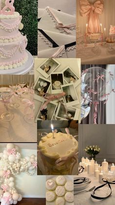 a collage of wedding cakes, candles and other items for the bride's party