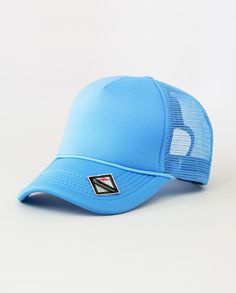 55% Polyester, 45% Plastic Imported Spot Clean String Point on Front One size fit most, there is adjustable snapback. Blue Adjustable 5-panel Trucker Hat, Blue Snapback Hat For Summer, Sporty Blue Hat With Curved Visor, Adjustable Blue Trucker Hat With Curved Bill, Blue Adjustable Trucker Hat With Curved Bill, Adjustable Blue Trucker Hat, Adjustable Blue Trucker Hat For Baseball Season, Blue Adjustable Trucker Hat For Baseball Season, Blue Adjustable Trucker Hat