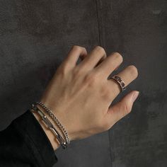 The model's height is 5' 7'' (170cm) and weighs 132 pounds (60kg) - Titanium Steel Cuban Chain Men, Layer Chain, Guys Clothing Styles, Odaiba, Hand Bracelet, Classy Aesthetic, Pretty Hands, Layered Chains, Metal Accessories