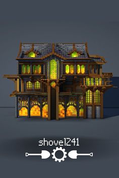 an image of a house that is made out of wood and has lights on it