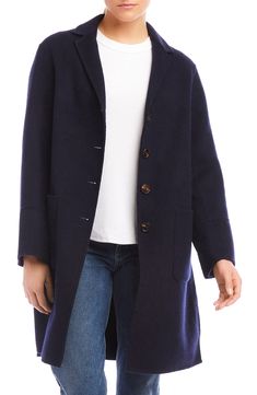 A roomy, easy-to-layer fit enhances the comfort of a warm wool-blend coat fashioned with classy notched lapels and handy patch pockets. 36" length (size Small) Front button closure Notched lapels Front patch pockets Unlined 70% wool, 30% polyester Dry clean Imported Wool Peacoat With Pockets For Work, Modern Wool Peacoat For Workwear, Modern Wool Peacoat For Work, Fall Workwear Peacoat With Concealed Placket, Wool Sweater Coat With Notch Lapel For Work, Workwear Wool Coat With Lapel Collar And Patch Pockets, Long Peacoat With Pockets For Workwear, Modern Wool Sweater Coat For Workwear, Classic Sweater Coat With Pockets For Work