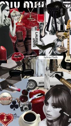 the collage is full of many different items including lipstick, hair and makeup products