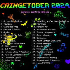 a poster with the names of halloween events