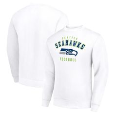 Don't settle for check downs and go deep by adding this Team Logo Pullover Sweatshirt to your Seattle Seahawks collection. The striking graphics and high-quality material will quickly make this top a wardrobe favorite. This piece was designed by Starter to keep you cozy in moderate temperatures so chilly weather doesn't catch you with a blindside hit. Whether headed to the tailgate or out and about, you'll always look your best rocking this Seattle Seahawks team swag. Long Sleeve Fleece Top With Team Logo, Winter Fleece Tops With Team Logo, Fleece Crew Top For Sports Events, Fleece Crew Neck Tops For Sports Events, Collegiate Fleece Tops With Logo Print, White Tops With Team Logo For Winter, White Winter Tops With Team Logo, Winter Team Spirit Tops With Logo Print, Team Spirit Fleece Tops With Graphic Print