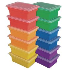 stacking containers with lids are stacked on top of each other, all different colors