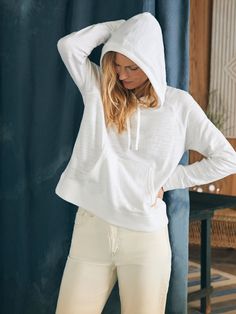 Sunwashed Slub Hoodie - White Everyday Cotton Sweatshirt With Soft Texture, Cotton Sweatshirt With Soft Texture For Everyday, Soft Cotton Sweatshirt For Everyday Wear, Super Soft Cotton Tops For Spring, Everyday Soft Cotton Sweatshirt, Comfortable Cotton Sweatshirt For Relaxation, Cozy Cotton Sweats For Spring, Super Soft Cotton Casual Sweatshirt, Casual Super Soft Cotton Sweatshirt