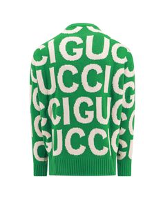 100% Wool Green Knitwear, Gucci Sweater, Men Logo, Makeup Travel Case, Logo Pattern, Sweater Sale, Gucci Men, Green Sweater, Beauty Accessories