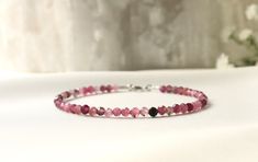 Pink Tourmaline Bracelet Pink Skinny Bracelet 3mm Bead - Etsy Italy Womens Bracelet, Tourmaline Bracelet, Tourmaline Jewelry, October Birthstone, Pink Bracelet, October Birth Stone, Pink Tourmaline, Bead Bracelet, Bracelet Gift