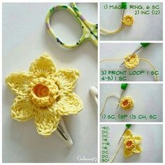 crochet flowers are being used to make the flower brooch pincuss