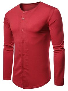 Solid Color Long Sleeve Button Up T-shirt - Chestnut Red - 3088326212 - Men's Clothing, Men's Tops & T-Shirts, Men's T-Shirts  #MensTShirts #Men's #Clothing # #Men's #Tops #& #TShirts # #Men's #TShirts Cheap Mens Fashion, Men's Tops, Mens Clothes, Tshirt Outfits, Lululemon Leggings, Shirt Button, Online Clothing Stores, Casual T Shirts, Chestnut