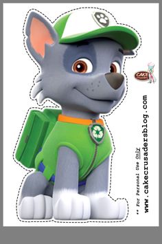 an image of a cartoon dog wearing a green shirt and hat with the words paw patrol on