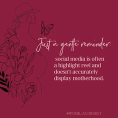 a woman with glasses and a hat on her head is holding flowers in front of the words just a gentle reminder social media is often