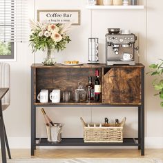 a coffee bar in the corner of a room