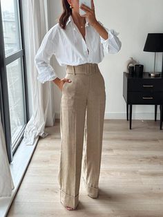 Regular Fit Plain Urban Linen Pants Business Casual Summer, Performance Outfits, Outfits Dress, White Linen Pants, Business Casual Outfits For Work, Pants Outfits, Professional Attire, Women Pants