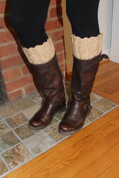 "Love your boots and winter fashion? These cable knit boot cuffs are handmade and are the perfect winter or fall accessories for women. If you have a friend who also loves winter fashion then these hand knitted boot cuffs are the perfect gift for her. I personally love wearing mine! Size (also see sizing chart): All 4.75\" tall Circumference sizes: Small: 9\" (~10\"-13\" calf size) Medium: 12\" (~14\"-17\" calf size) Large: 15\"  (~18\"-21\" calf size) Keep in mind that knit stretches and the width of your boot if you are planning on folding over the cuff. Care instructions: Machine wash & dry Gifts:  You can ship our products directly to your gift recipient. We'd be happy to include a complimentary gift note. Please let us know in the notes to seller field upon checkout. Handmade Guarante Cozy Brown Boots For Cold Weather, Handmade Brown Winter Boots, Knit Boot Cuffs, Knitted Boot Cuffs, Knit Pom Pom Hat, Knit Boot, Knitted Heart, Knit Boots, Boot Cuffs