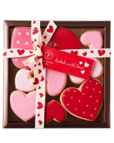 heart shaped cookies in a gift box