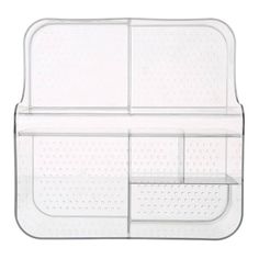 a clear plastic drawer with three compartments