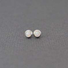 Tiny Opal Stud Earrings, Handmade Opal Earrings, Sterling and Opal Earrings, 3mm Opal Earrings, Opal Dainty Hypoallergenic Opal Earrings, Minimalist Hypoallergenic Opal Earrings, Dainty White Opal Earrings, Minimalist White Opal Earrings, Minimalist Opal Earrings, Minimalist Opal Earrings As Gift, Minimalist Opal Earrings For Gift, Tiny White Round Earrings, Minimalist Birthstone Earrings