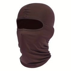 a brown mask is shown with the hood open and it's face partially covered