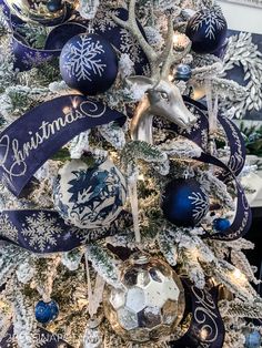 Blue And Silver Christmas Tree, Blue And Silver Christmas, Silver Christmas Tree Decorations, Blue Christmas Tree Decorations, Blue Christmas Decor, Silver Christmas Decorations, Blue Christmas Tree, Gold Christmas Decorations