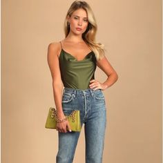 M And L Green Lulus Bodysuit Available Chic Green Camisole For Party, Trendy Green Camisole For Parties, Chic Green Camisole For Night Out, Lulus Bodysuit, Womens Tops, Green, Women Shopping, Color